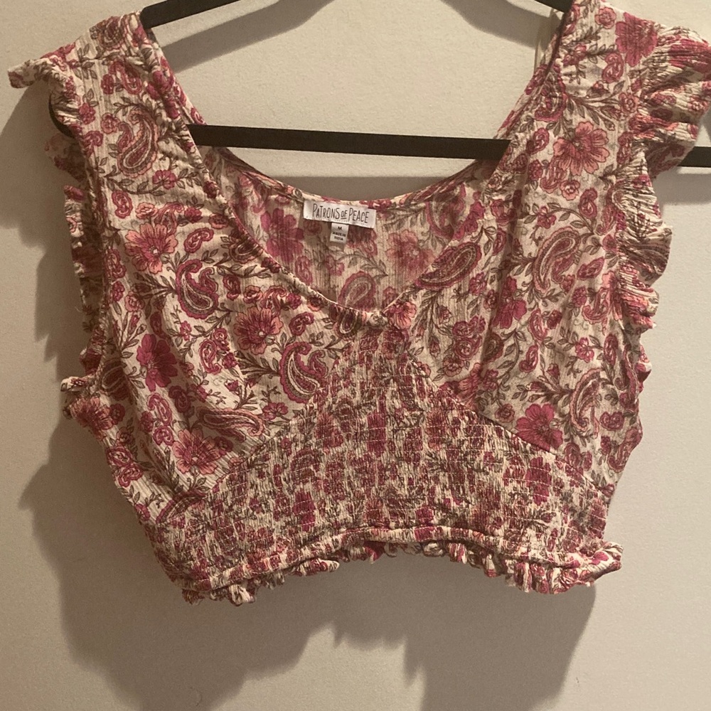 Patrons of Peace Pink Paisley Crop Top